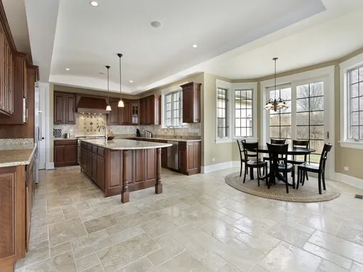 kitchen with wooden cabinets and dining area kitchen with wooden cabinets and dining area